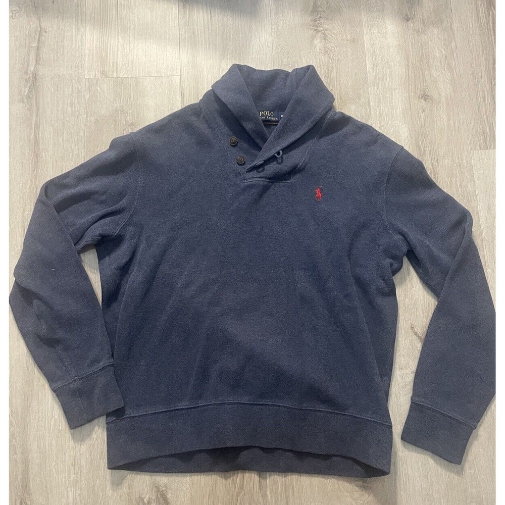 POLO RALPH LAUREN Men Funnel Neck Jumper Pullover Sweater Size M Blue - Picture 2 of 10